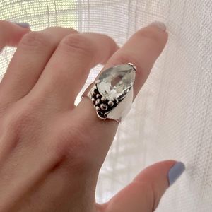 925 Sterling Silver Large Crystal Stone Statement Ring